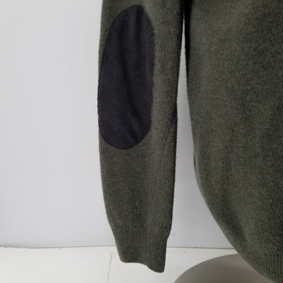 Barbour Wool Sportsmans Mens Sweater Forest Green Suede Elbow Patches  Sz Large - Picture 10 of 13